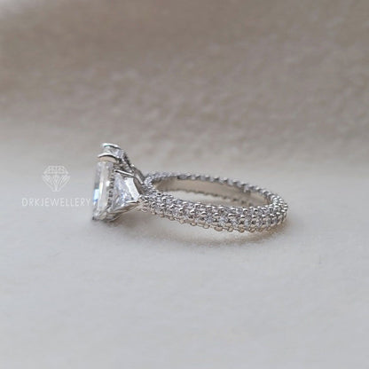 Vintage Inspired Radiant Cut Moissanite Three Stone Gold Ring