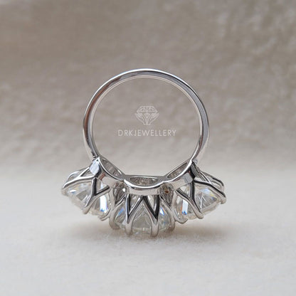 Old European Cushion Cut Moissanite 3 Stone Ring