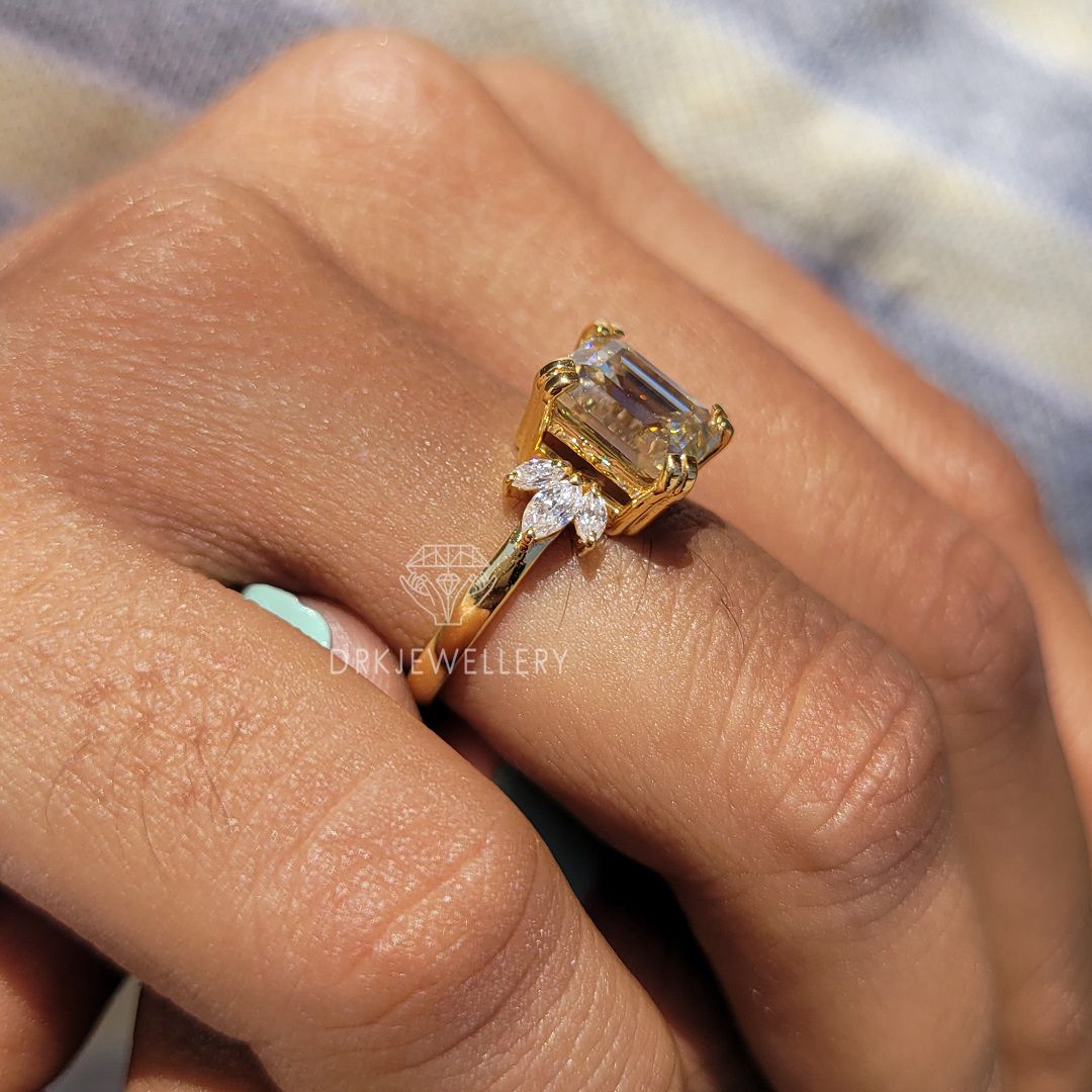 Emerald Cut Cluster Set Moissanite Ring