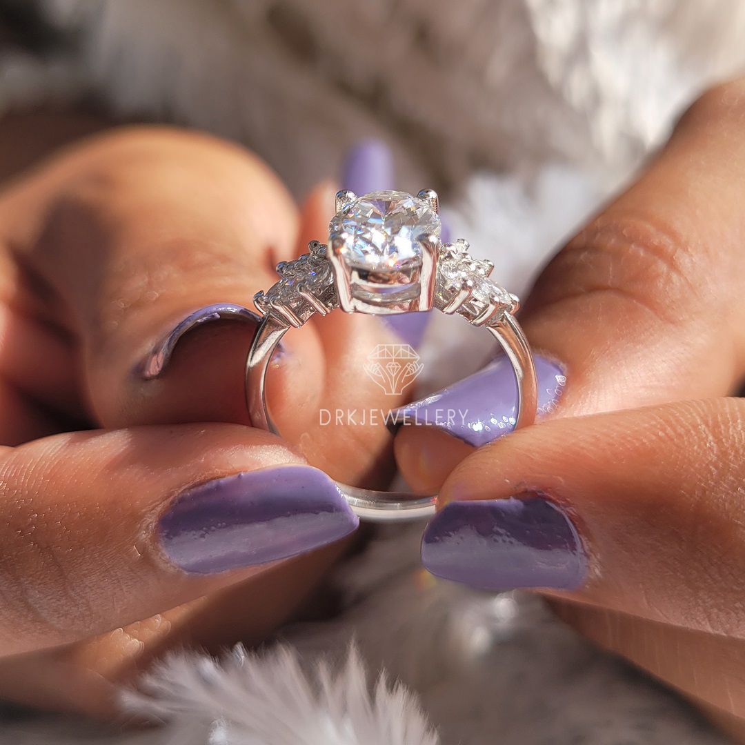 Oval & Marquise Cut Lab Grown Diamond Gold Cluster Ring