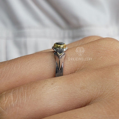 Round Cut Salt & Papper Diamond Two Tone Gold Men's Ring
