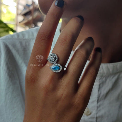 Toi-Et-Moi Pear & Round Halo Bypass Set 14K Gold Ring