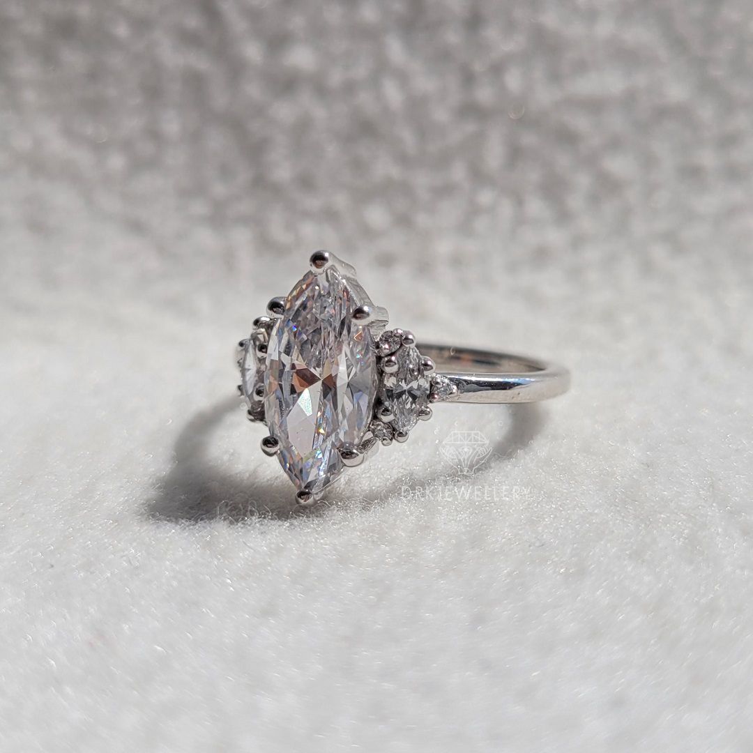 14K Gold Vintage Marquise Cut Moissanite Three Stone Ring