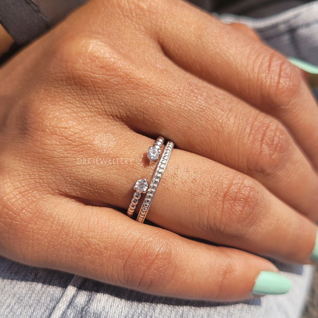 Round Cut Diamond Gold Beaded Ring Spacer