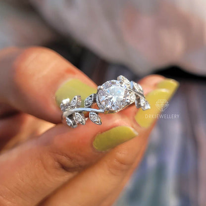Nature Inspired Round Cut Lab Grown Diamond Leaf Style Ring