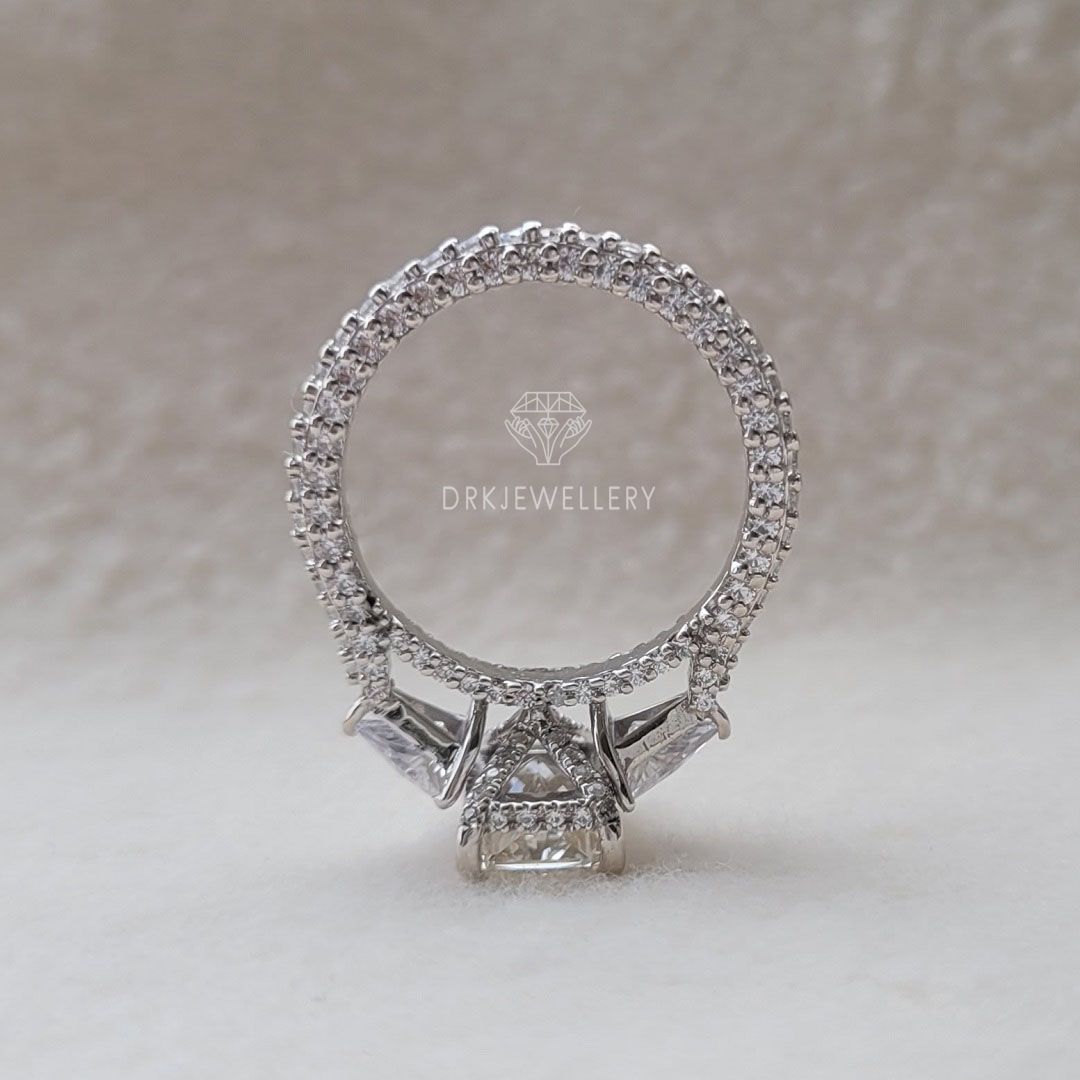Vintage Inspired Radiant Cut Moissanite Three Stone Gold Ring