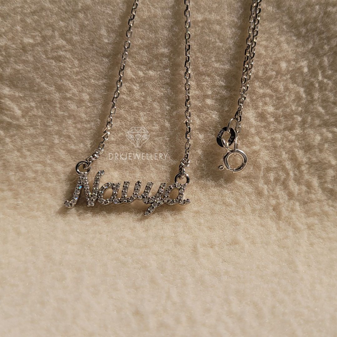 Name Latter Diamond 14K White Gold Custom Pendant