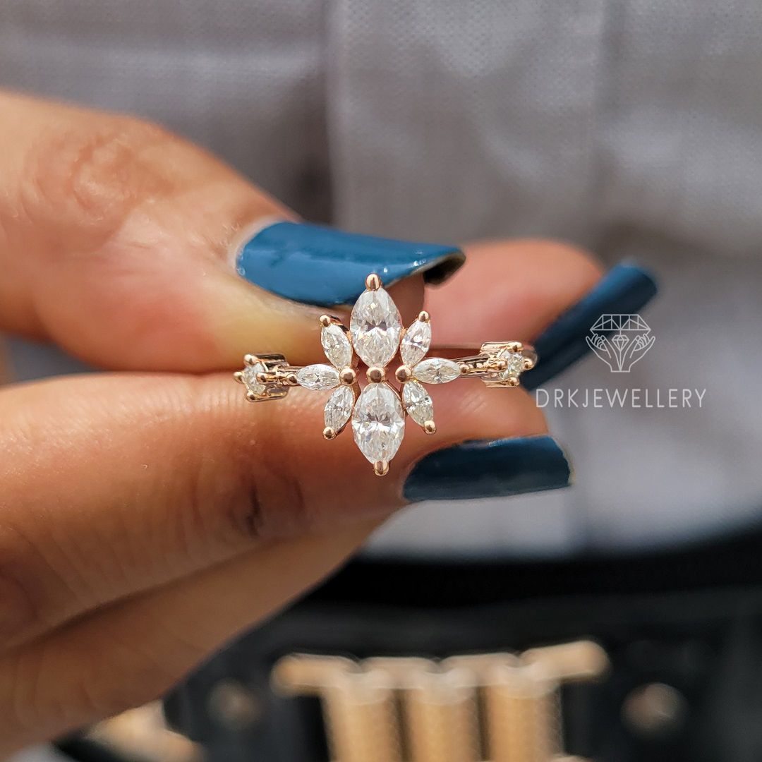 Round & Marquise Cut Lab Grown DIamond Cluster Ring