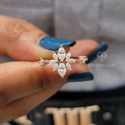 Round & Marquise Cut Lab Grown DIamond Cluster Ring