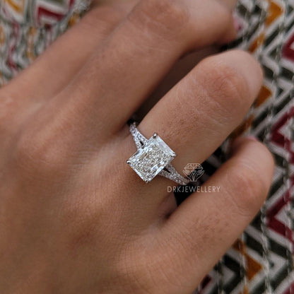 Vintage Radiant Cut Moissanite Pave Set Enagagement Gold Ring