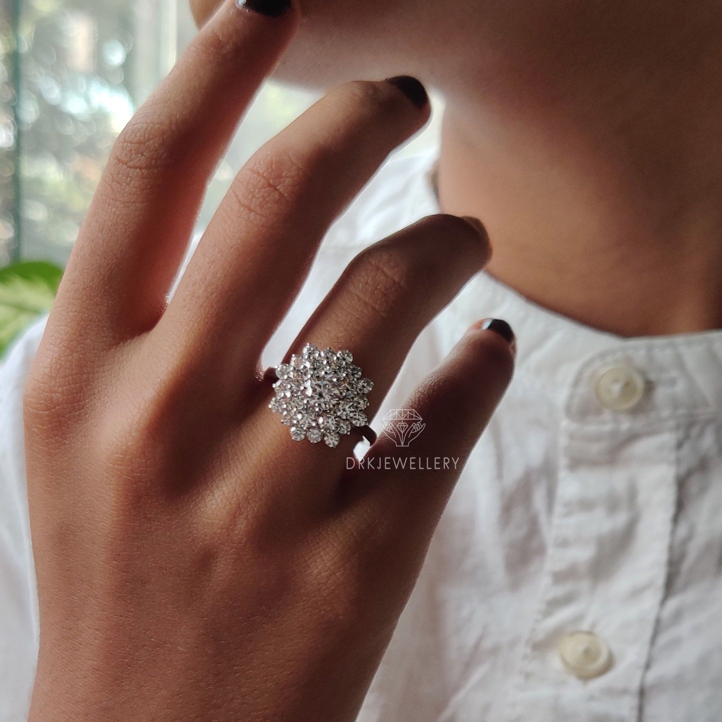 Round Cut Moissanite Cluster Engagement Gold Ring