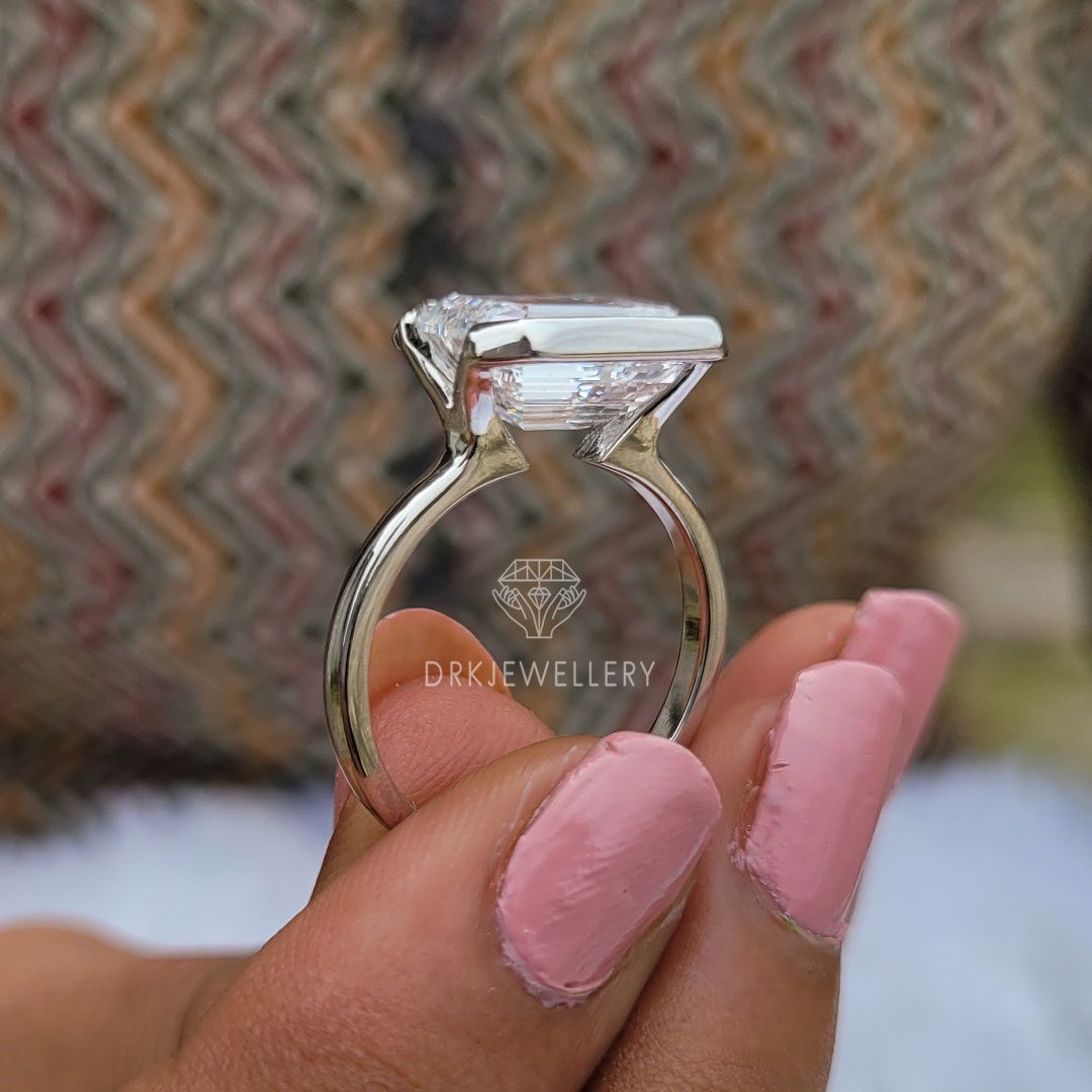 5 Ct East West Emerald Cut Lab Grown Diamond Engagement Ring