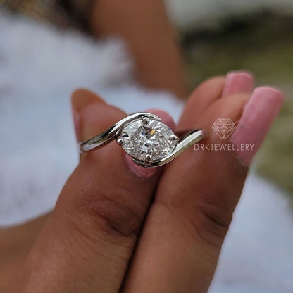 Bypass Style Oval Cut Lab Grown DIamond Engagement 14K Gold Ring