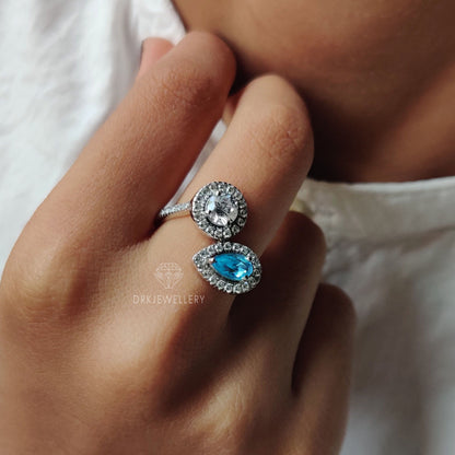 Toi-Et-Moi Pear & Round Halo Bypass Set 14K Gold Ring