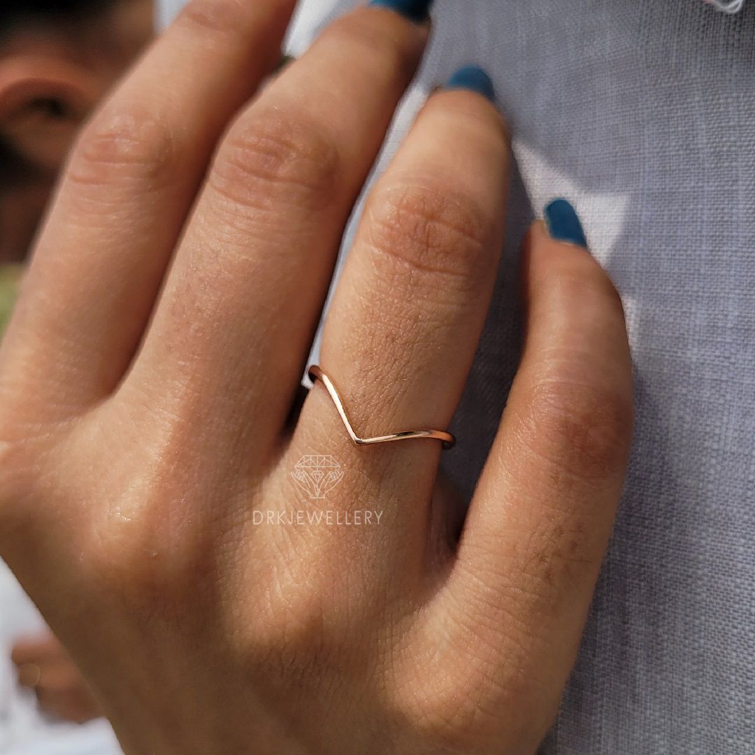Chevron Style Gold Stackable Gold Wedding Band