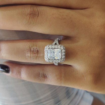 Art Deco Radiant Cut Moissanite Pave Set Ring