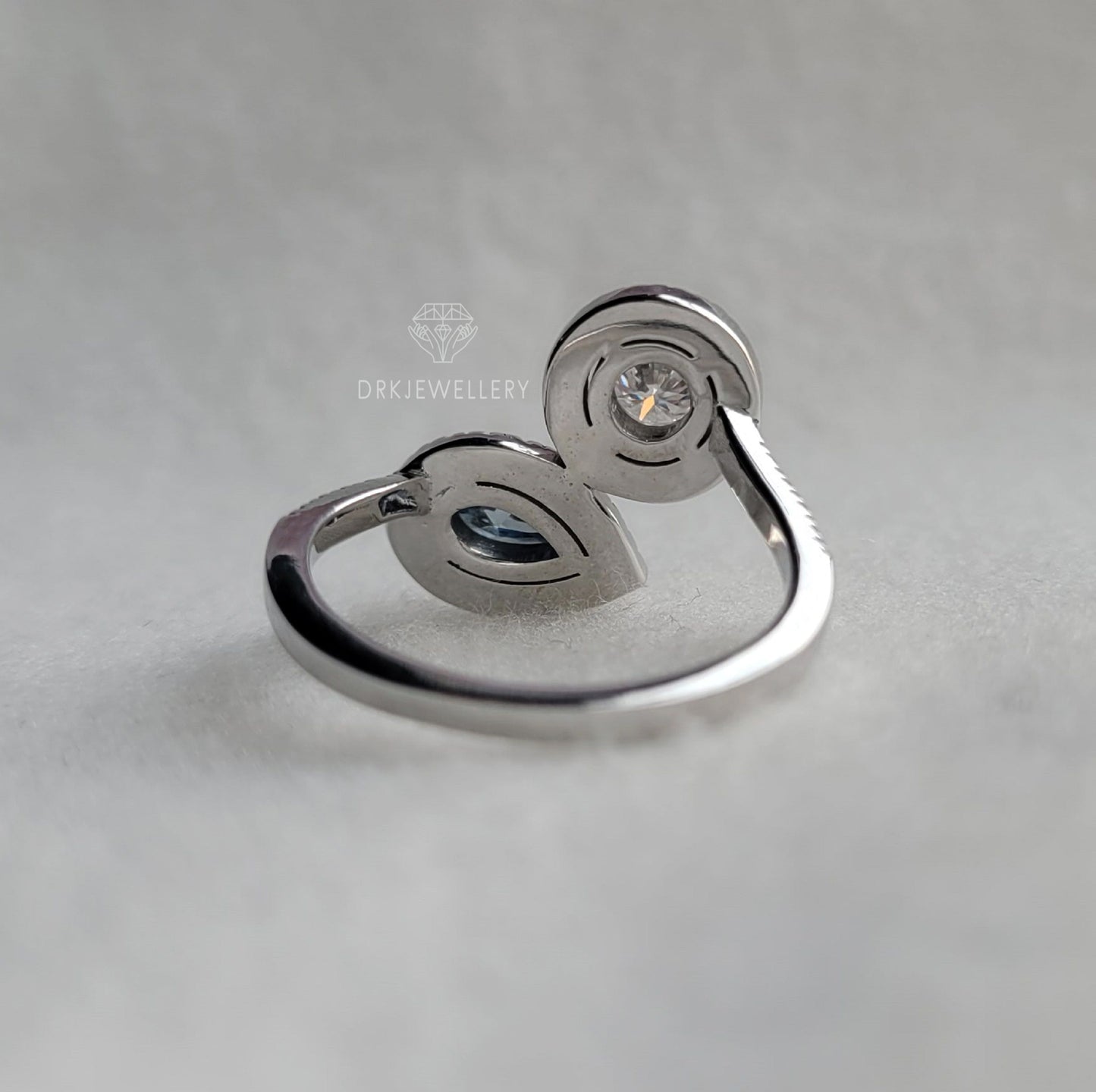 Toi-Et-Moi Pear & Round Halo Bypass Set 14K Gold Ring