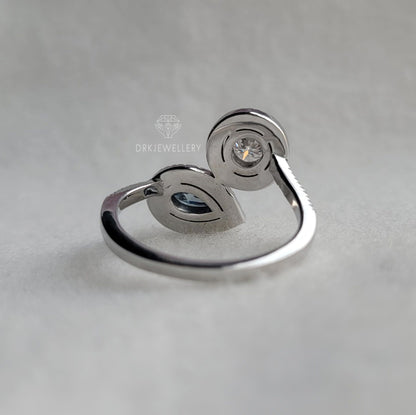 Toi-Et-Moi Pear & Round Halo Bypass Set 14K Gold Ring