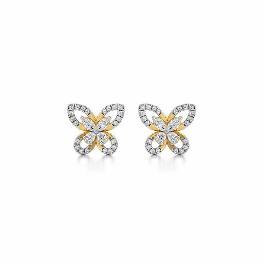 marquise & round cut lab grown diamond butterfly shape gold earrings