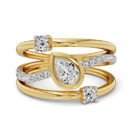 Pear bezel set ring, pave setting ring, solitaire ring, freefom style ring, diamond ring, gold rings, handmade gifts, gifts ideas, birthday gifts