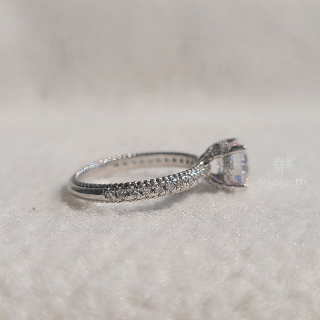 Round cut ring-lab grown diamond-pave set ring-14k gold ring - eternity wedding ring