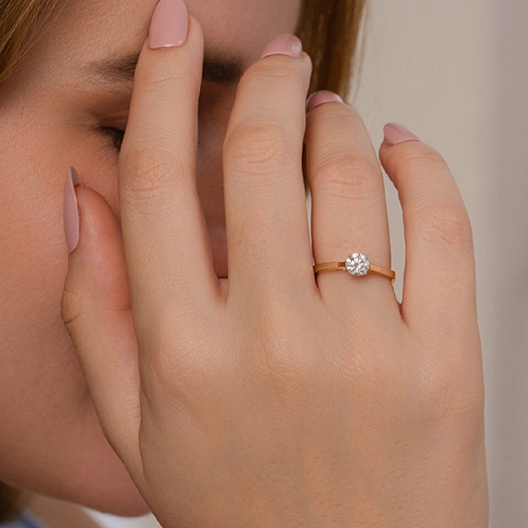 Modern Underneath Diamond Style Round Cut 14K Gold Ring