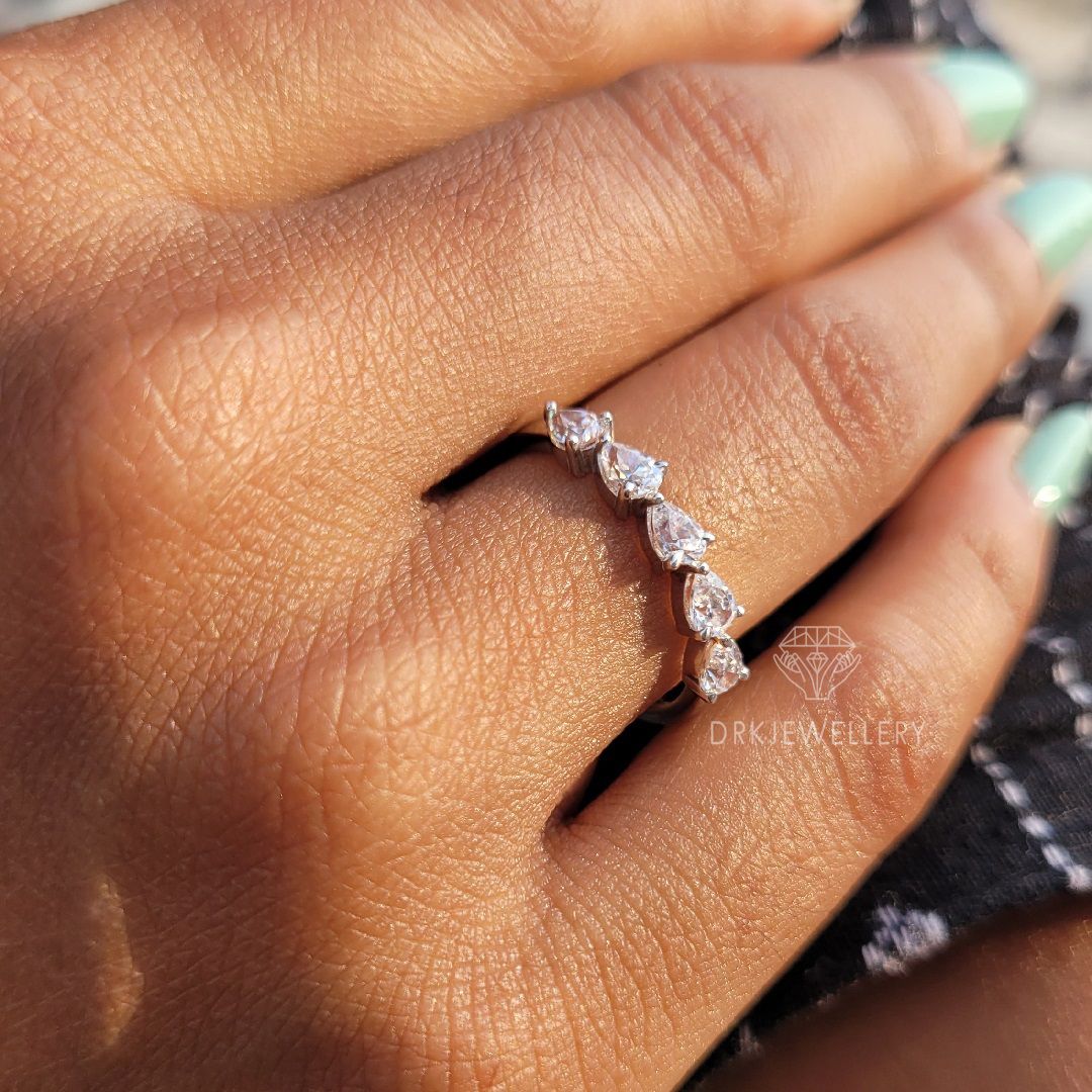 east west pear cut lab grown diamond half eternity 14k gold wedding band