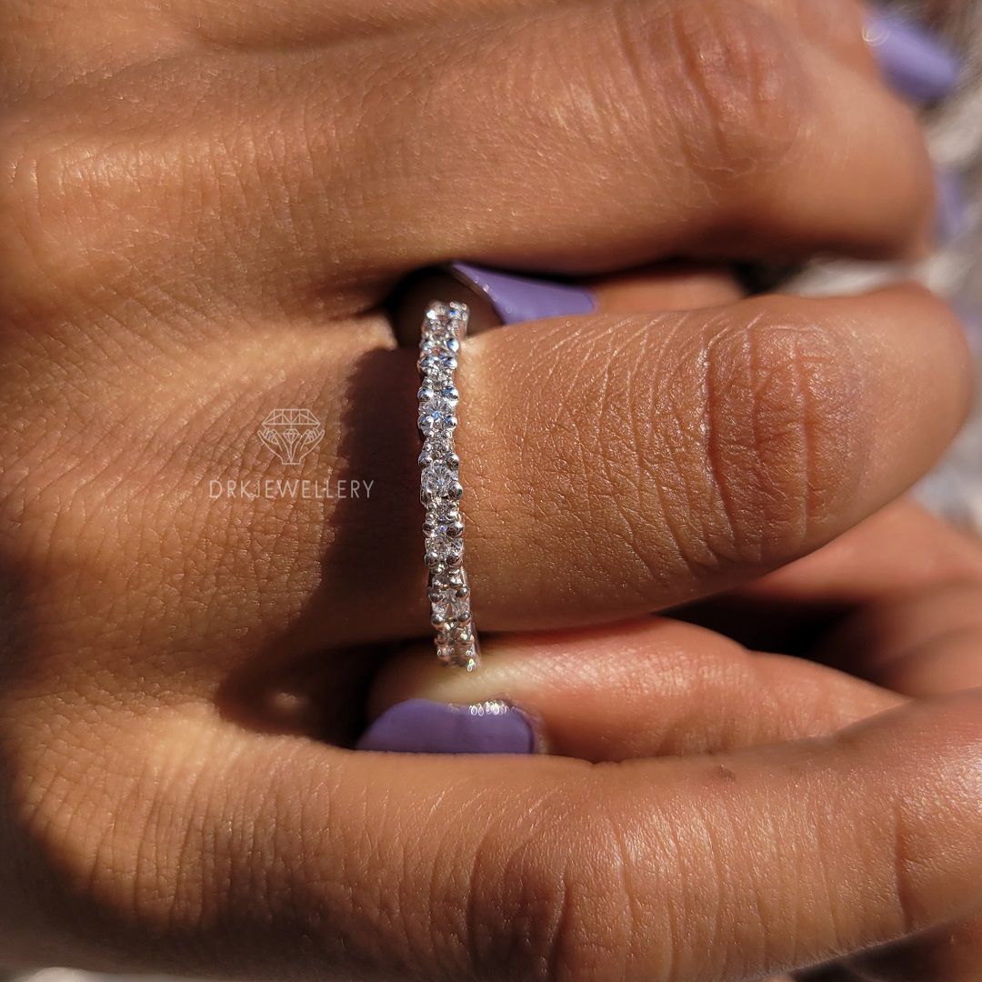 Round Cut eternity lab grown diamond 14k whiite gold band