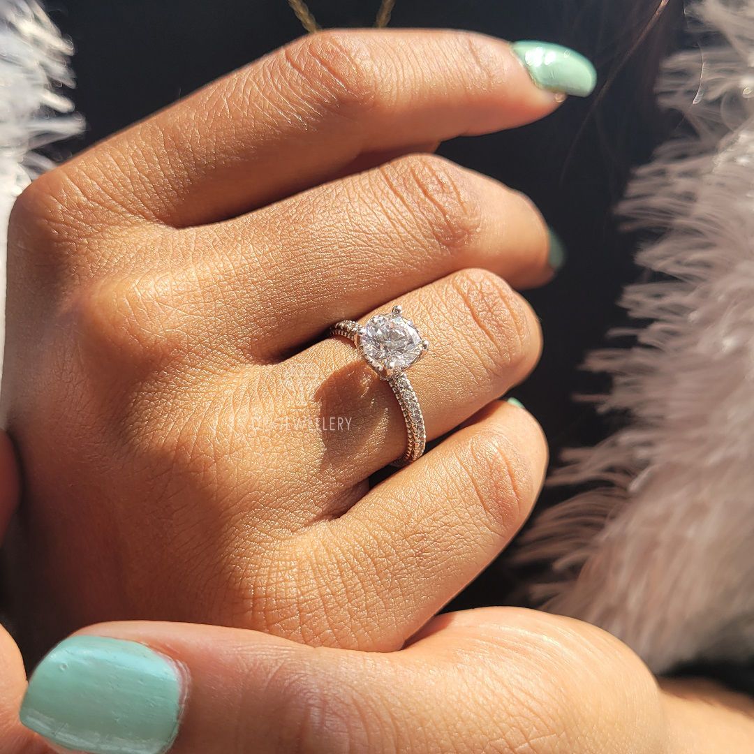 Round cut ring-lab grown diamond-pave set ring-14k gold ring - eternity wedding ring