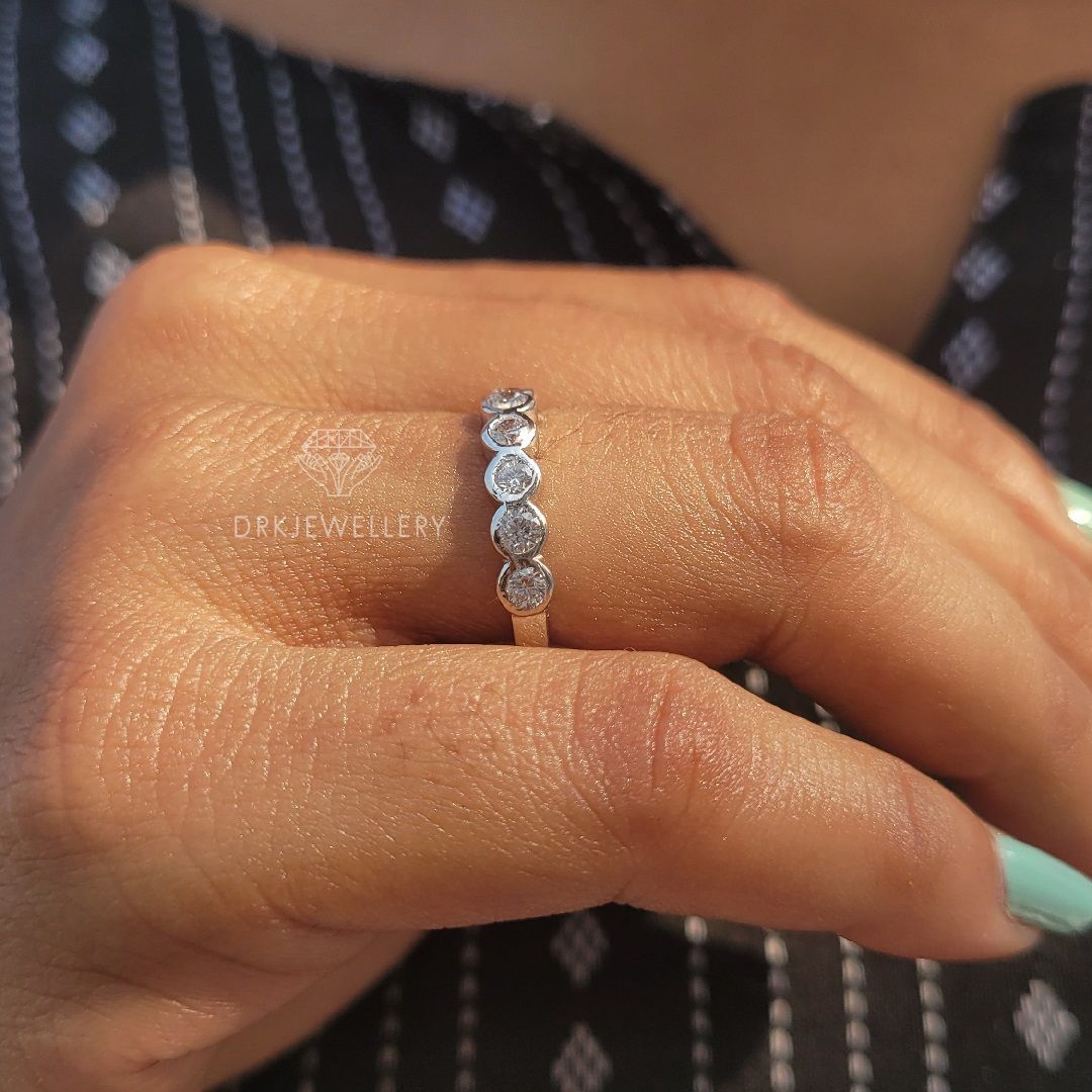 round cut ring-bezel set ring-eternity band-white gold band-wedding band-bands in gold