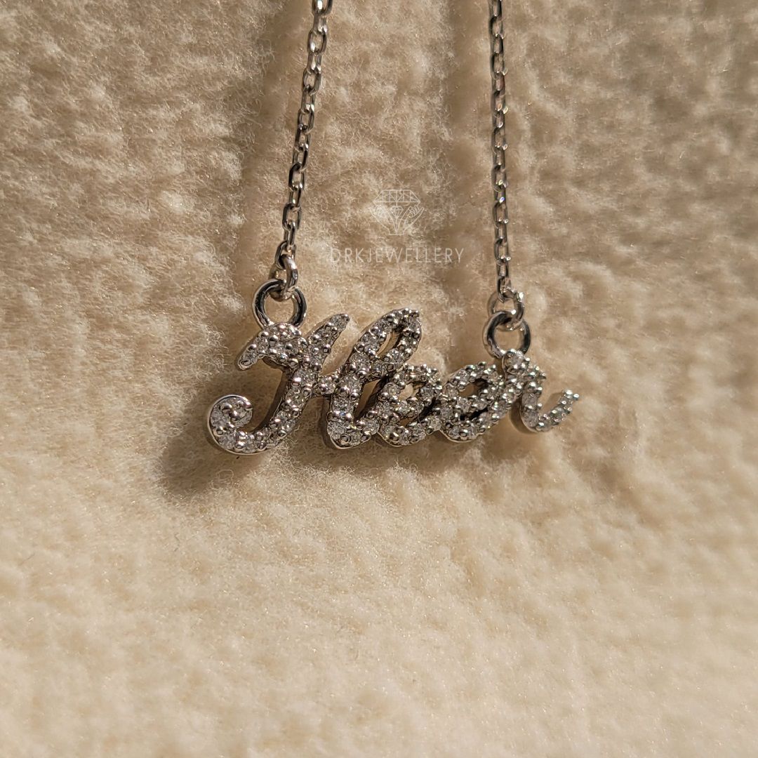 heer name necklace round cut lab grown diamond gold pendant