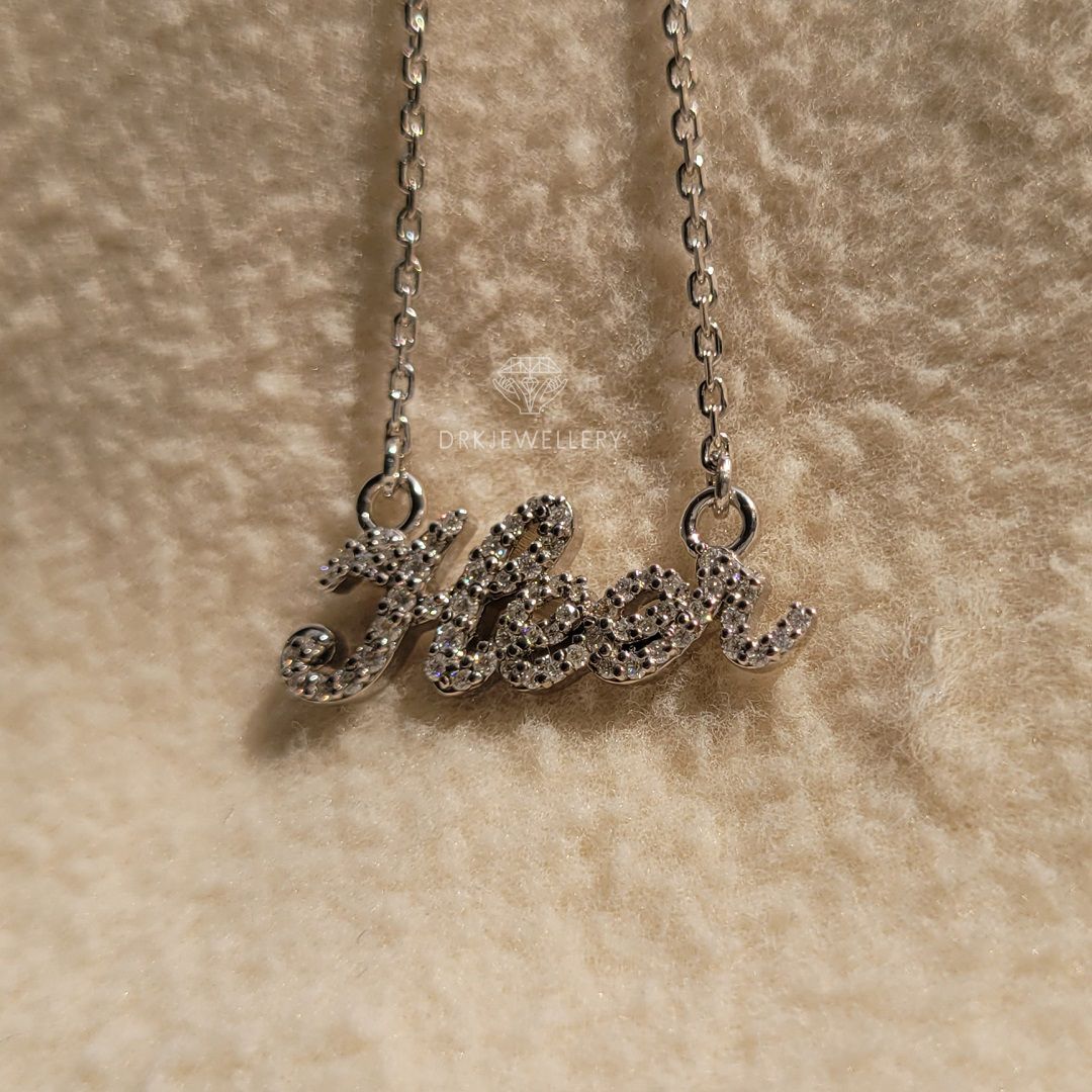 heer name necklace round cut lab grown diamond gold pendant