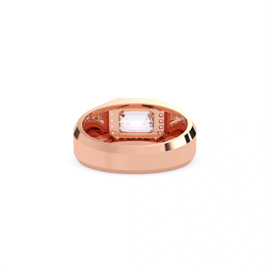 emerald cut moissanite halo 14k rose gold wedding ring
