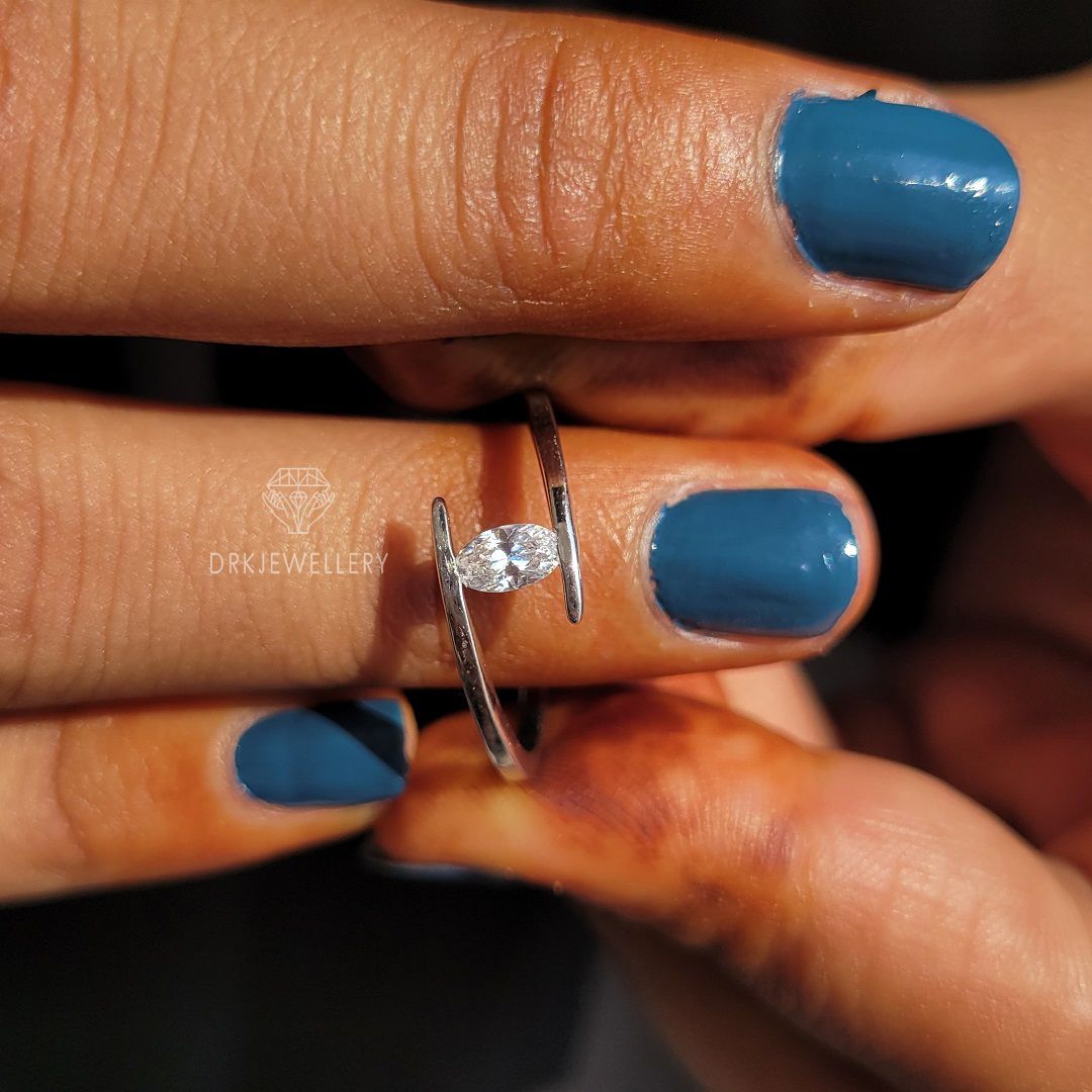 bypass setting marquise cut lab grown diamond solid 14k whiite gold propose and promise ring