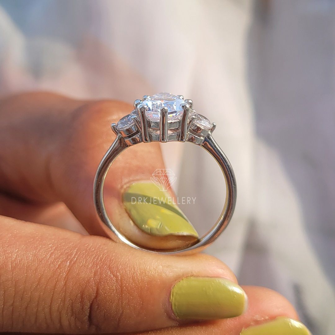 Pear Cut Ring-Three stone ring-solitaire ring-accent round cut ring-multi prong set ring-solitaire ring