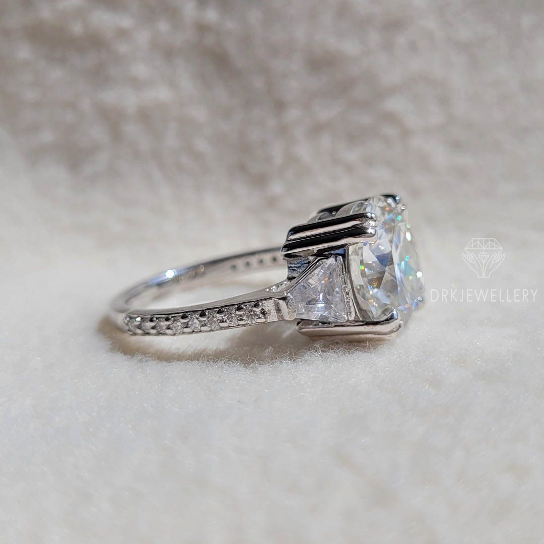 Round cut lab grown diamond ring-round cut ring-three stone ring-baguette cut ring-white gold ring-anniversary gifts