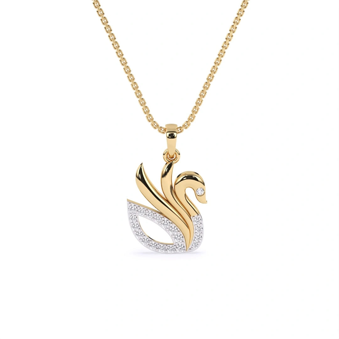 Swan shape lab grown diamond pendant in 14k solid gold, gift for her
