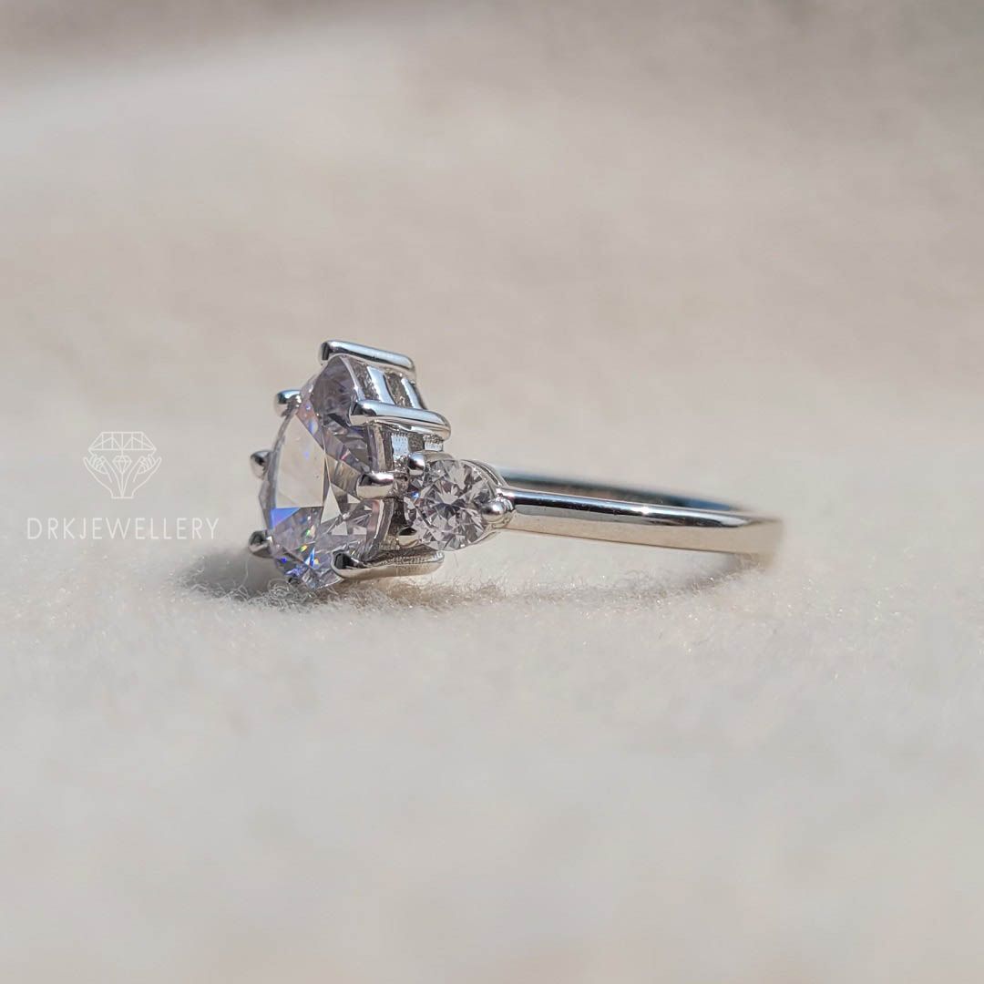 Pear Cut Ring-Three stone ring-solitaire ring-accent round cut ring-multi prong set ring-solitaire ring