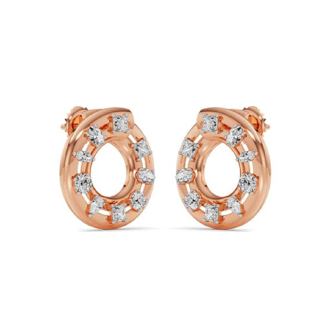 Multi Diamond Cut Moissanite Round Shape Gold Ear Studs