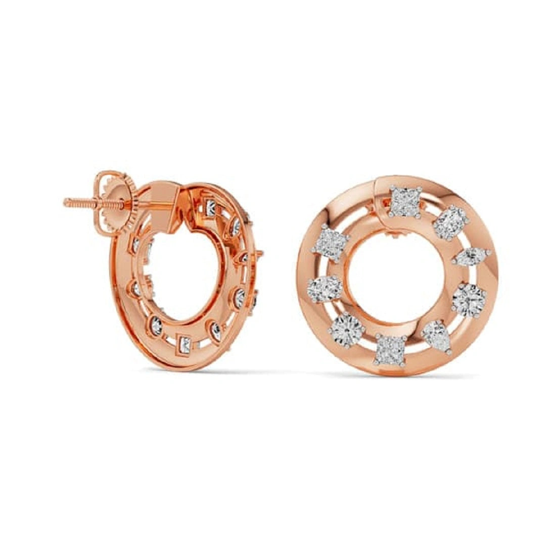 Multi Diamond Cut Moissanite Round Shape Gold Ear Studs