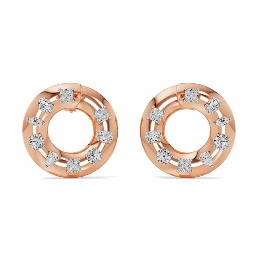 Multi Diamond Cut Moissanite Round Shape Gold Ear Studs