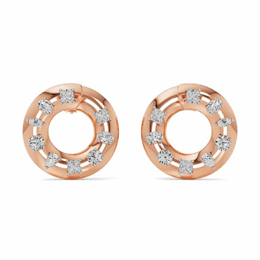 Multi Diamond Cut Moissanite Round Shape Gold Ear Studs