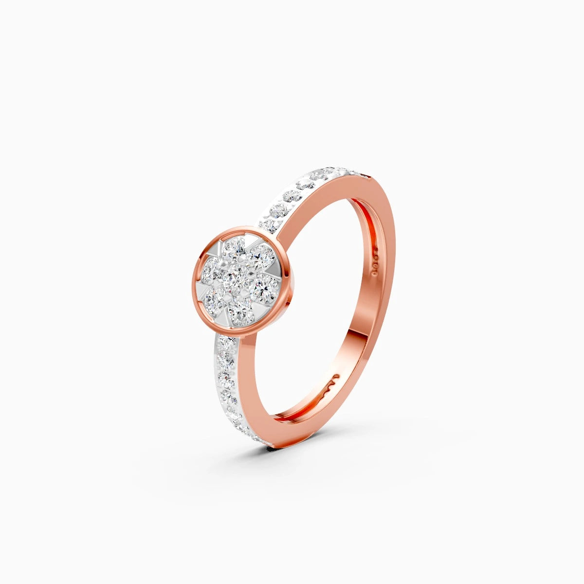 cluster bezel set round cut lab grown diamond two tone pave set engagement ring