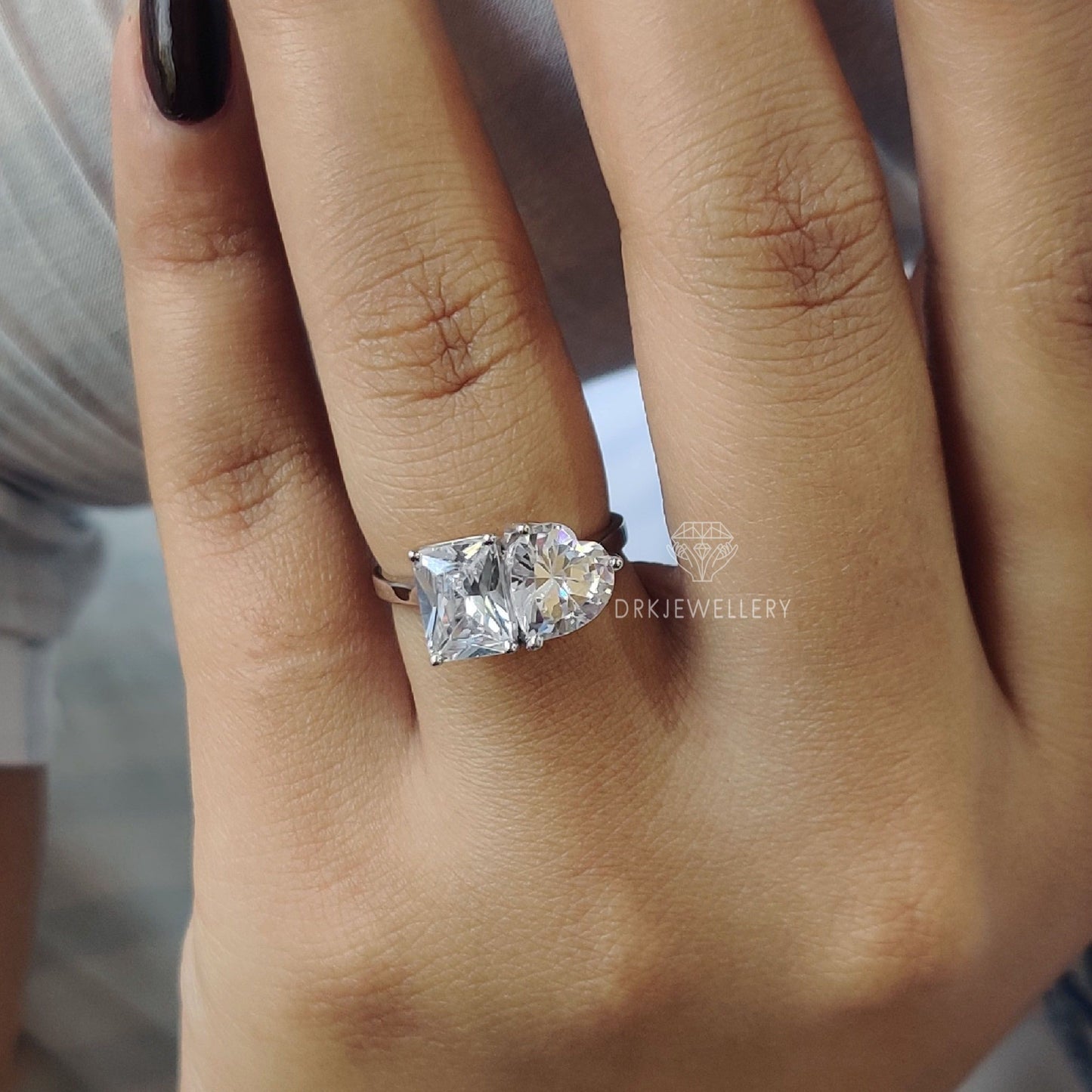 radiant  cut ring, heart cut ring, solitaire ring, twin diamond ring, two stone ring, diaond ring, gifts for her