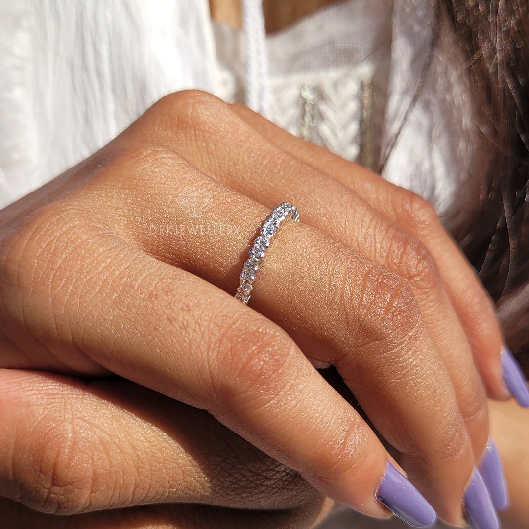 Round Cut eternity lab grown diamond 14k whiite gold band