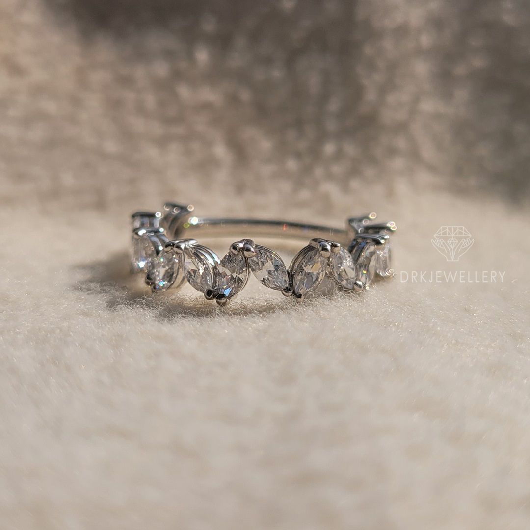 zigzag wedding band-marquise cut ring-marquise cut wedding band-half eternity band-white gold band-14k solid gold-leaf style wedding band-gift ideas