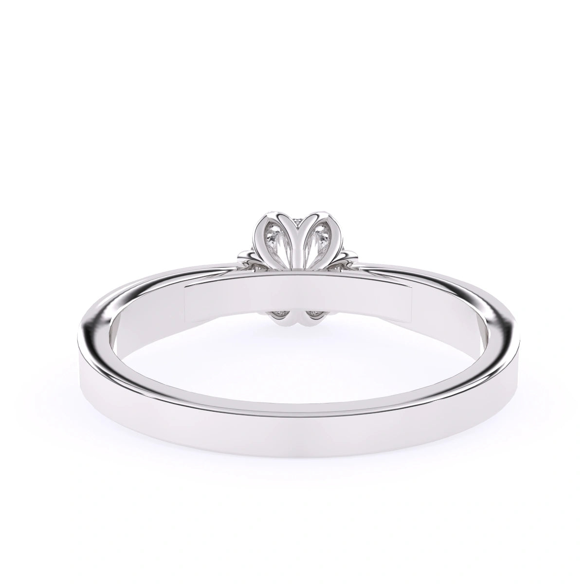 14k white gold engagement ring, rose petal style shank ring