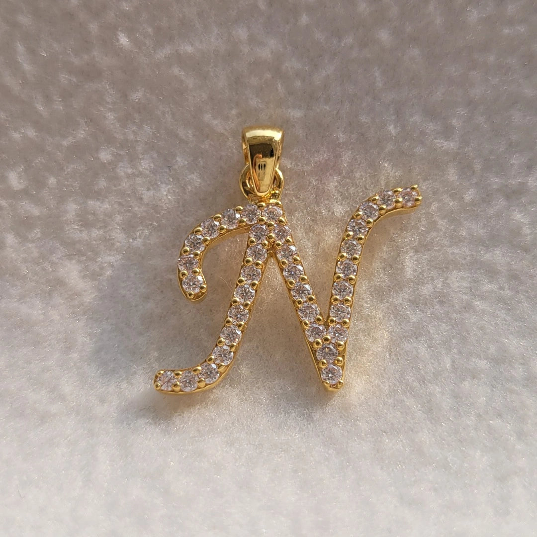 Initial "N" Letter Round Lab Grown Diamond Gold Pendant
