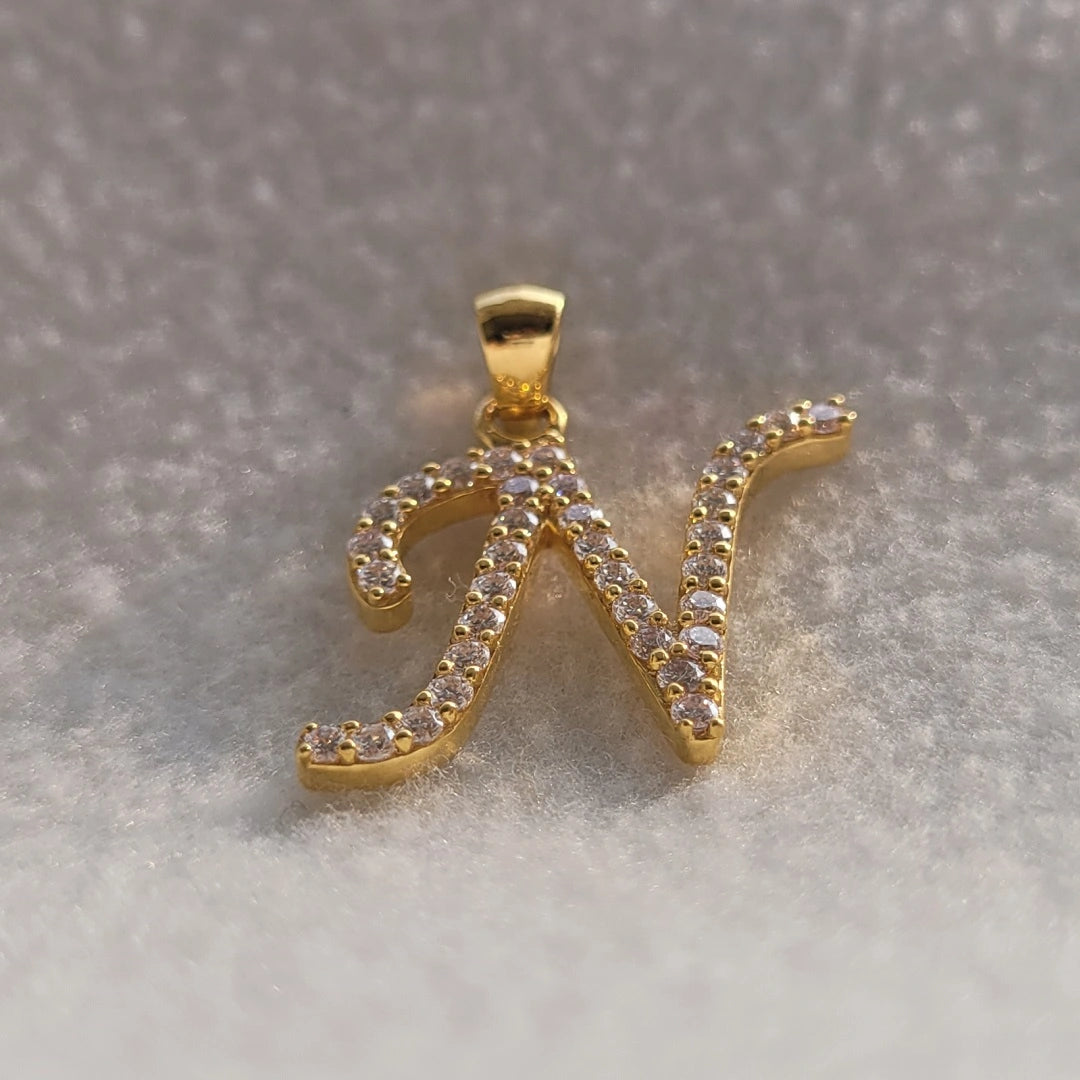 Initial "N" Letter Round Lab Grown Diamond Gold Pendant