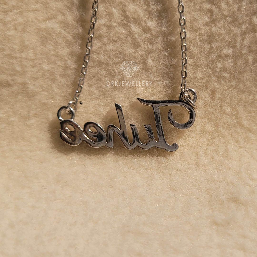 JUHEE Name customised name penant with chain in 14k white gold